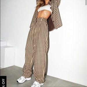 MOTEL ROCKS SAKILA TROUSER IN GINGHAM TAN & BLACK